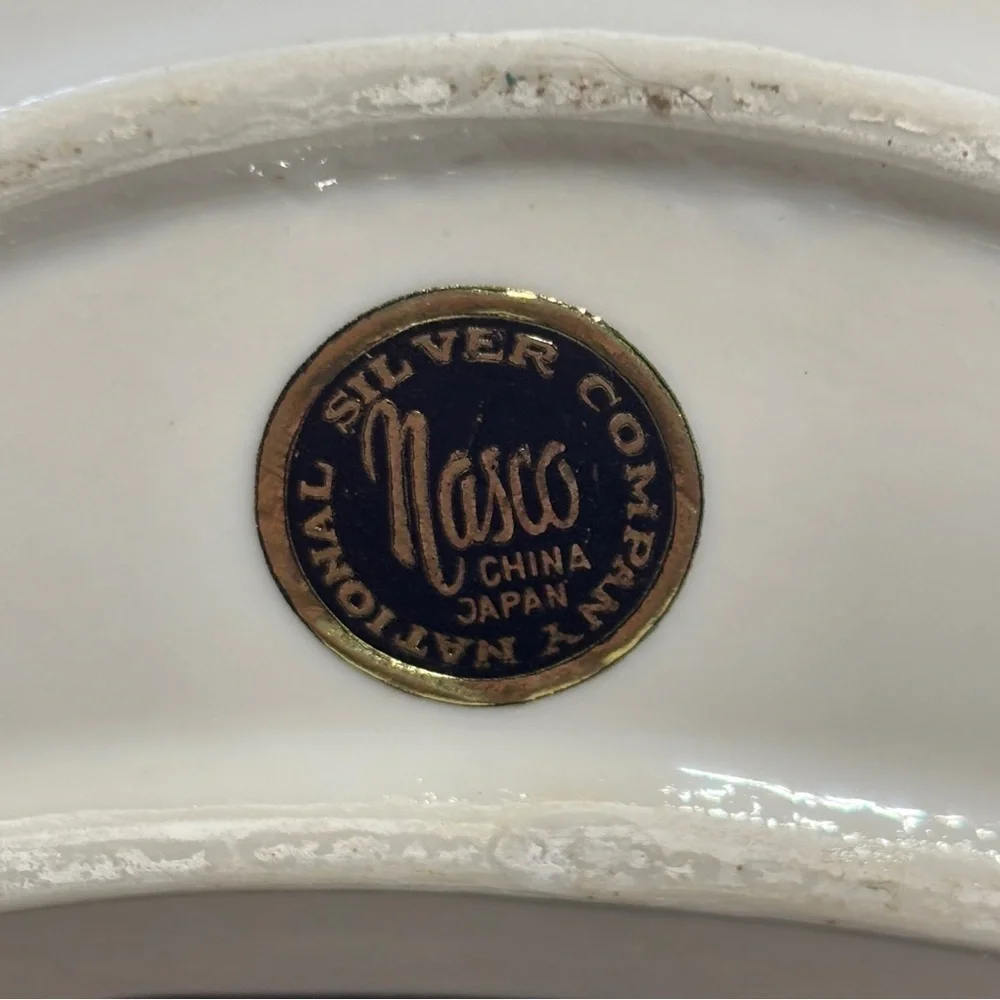 Vintage Nasco Bone Dish Gold  Rim National Silver Company Japan  Set of 8